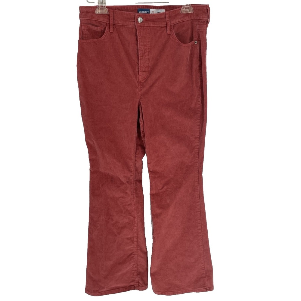 Old Navy Womens‎ Sz 12 Petite Corduroy Pants Higher High Rise Flare Rust Red